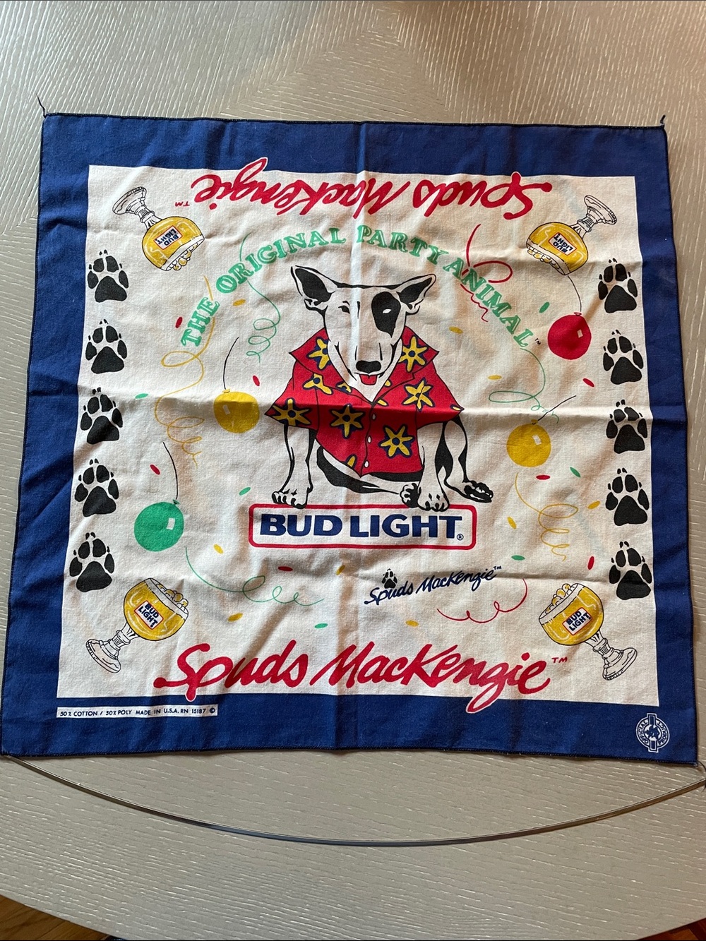 Bud Light x Spuds Mackenzie Blue and White Party Bandana